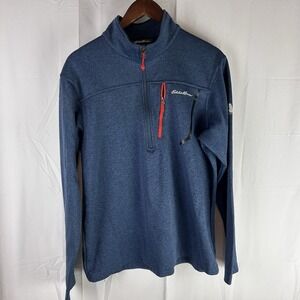 EDDIE BAUER First Ascent Sweater Jacket Mens Large Blue 1/4 Zip Pullover Outdoor